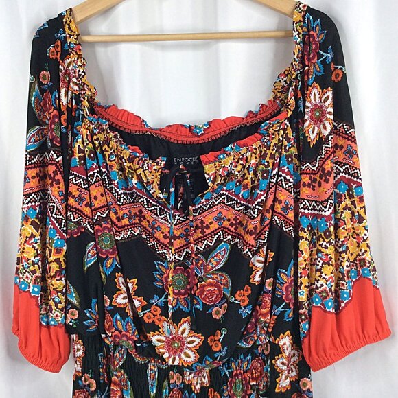 Enfocus Studio Women' Plus Size Maxi Dress 20W Peasant Floral Aztec Off Shoulder - Picture 3 of 10